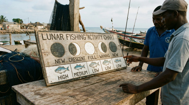 Tabla de actividad de pesca según las fases de la luna.